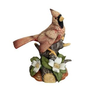 Cardinal Porcelain Figurine Flowers 1993 Nest Egg Collection Lefton 7.25" Bird